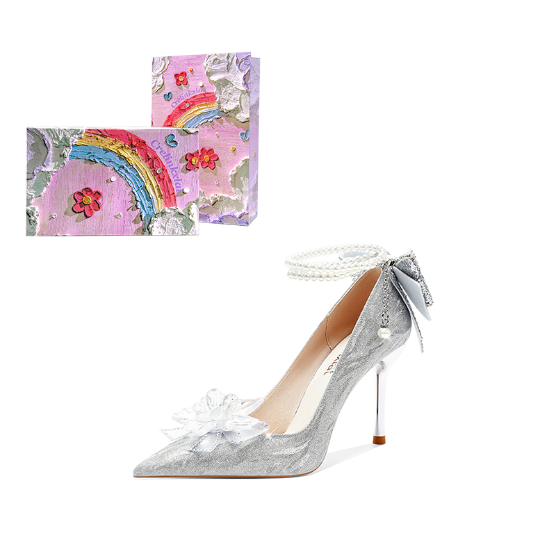 Crelinkxlat Valentine Rose Box Slim Heel High Heels Women's Silver
