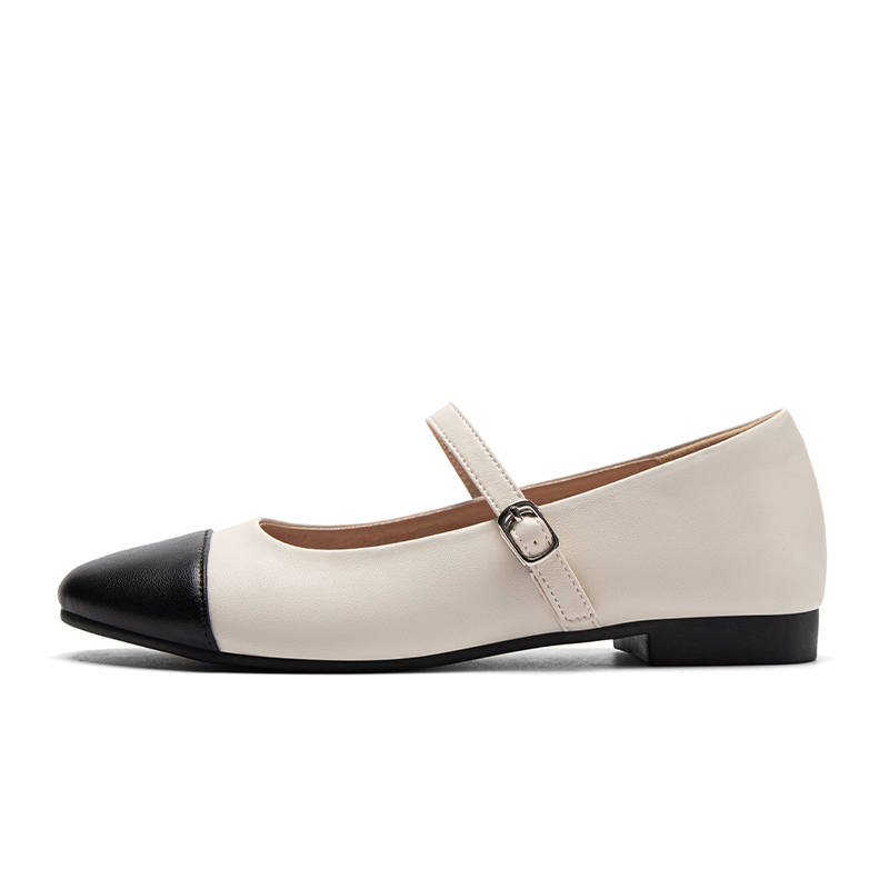 ZHR Cow Split Leather Flat Mary Jane Shoes 1.5cm Women's