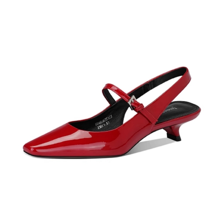 JESSICA SOPHIA Patent Leather Chunky Heel High Heels 3cm Women's