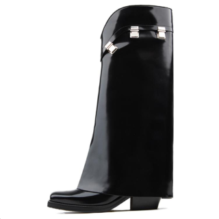 CALVIN LUO Cow Leather Knee high Boots Women's Black