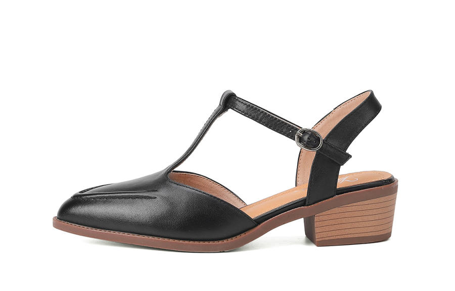 VEDULLAR Cow Leather Chunky Heel High Heels 4.5cm Women's