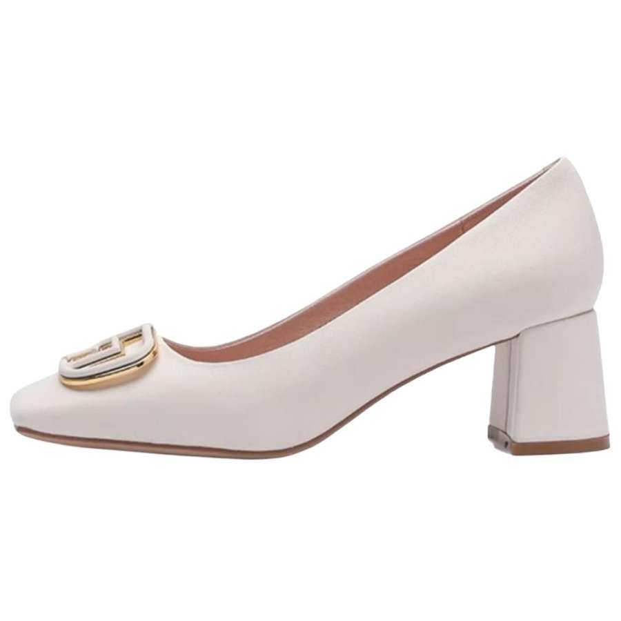 Satchi Sheepskin High Heels Women's Ecru