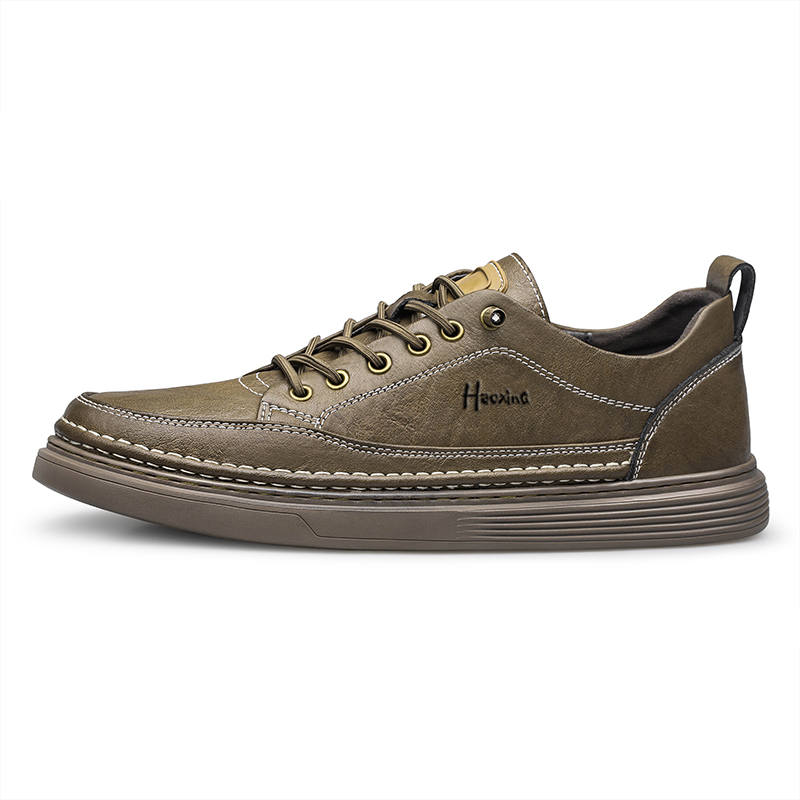 HAOXING Cow Split Leather Casual Shoes Men's Khaki
