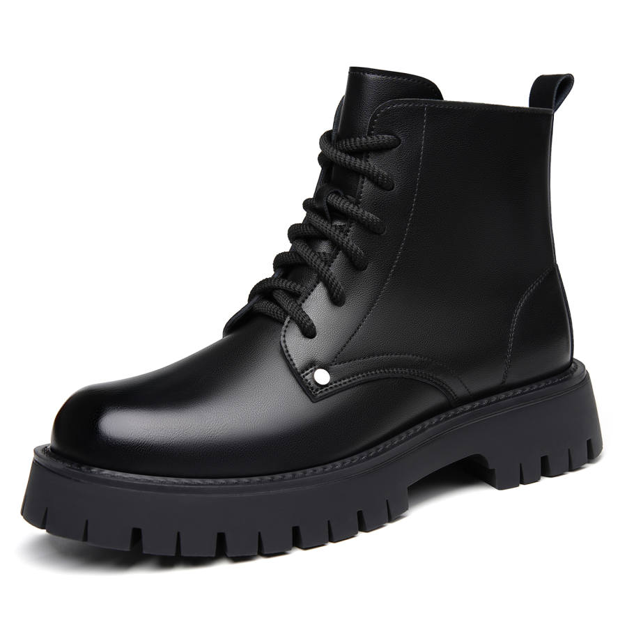 Tonlion Cow Split Leather Short Combat Boots 4.5CM Unisex Black