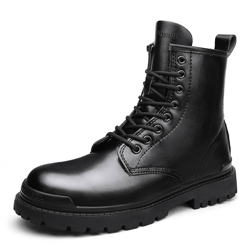 DUNNU DUNNU Cow Leather Short Combat Boots Men's Black