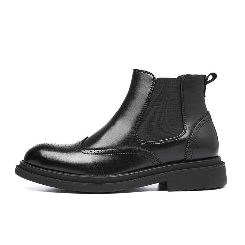WEISHIBANGWEI WEISHIBANGWEI Microfiber Leather Crew Chelsea Boots Men's Black
