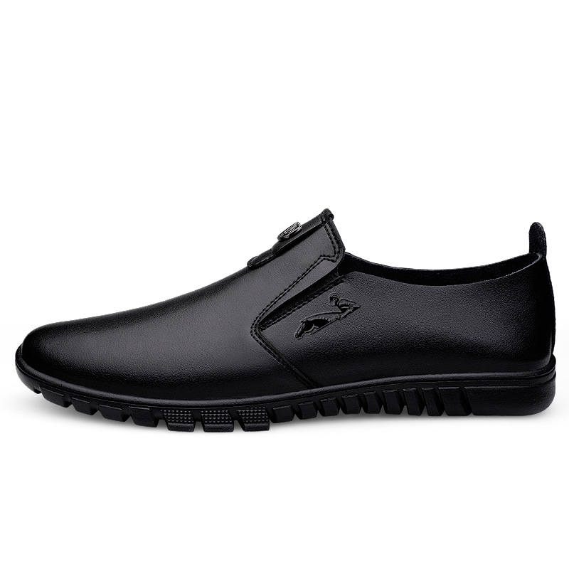 YINGLUNQISHI Cow Split Leather Gommino Loafers Men's Black