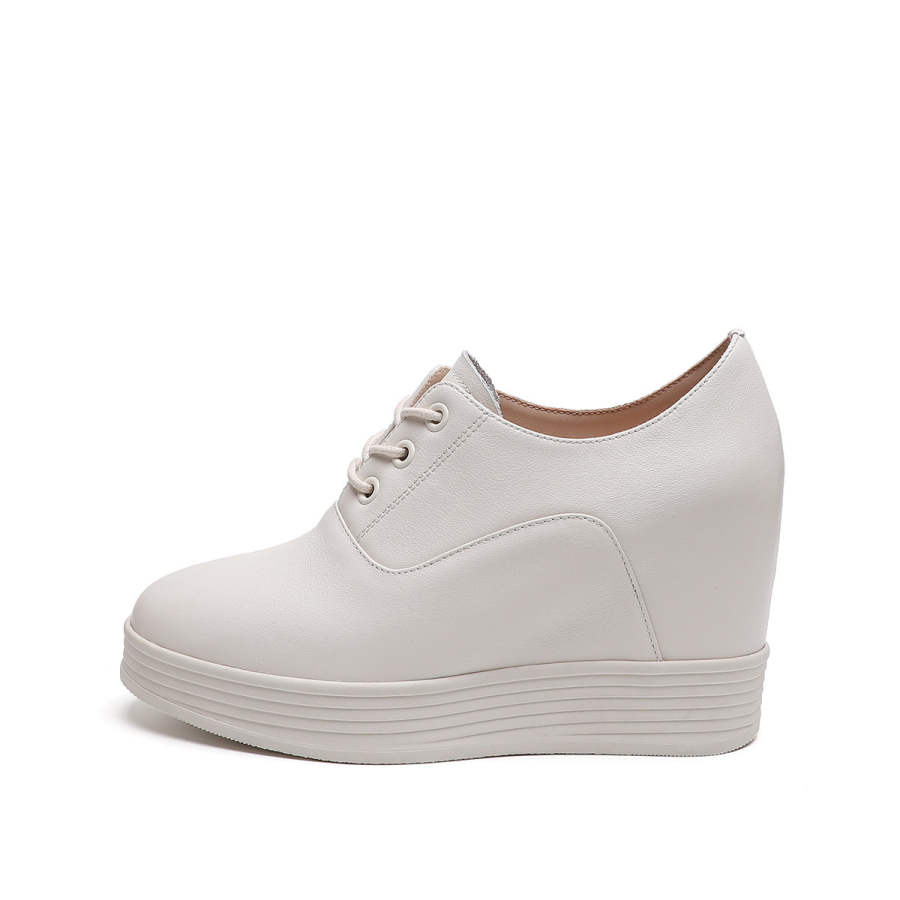 Mulinsen Cow Leather Casual Shoes 8cm Women's Beige