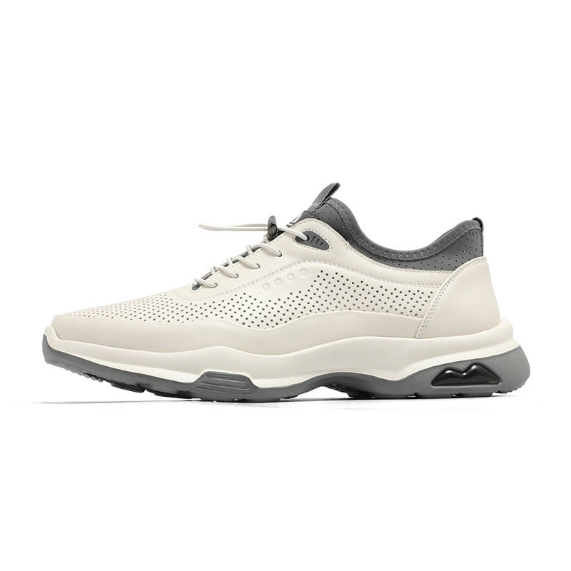 NAVIGARE Cow Leather Breathable Height Increasing Low top Casual Shoes Men's White
