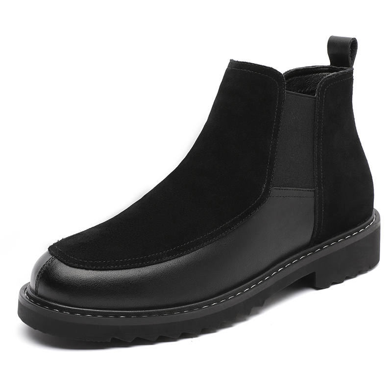 KACHILANG Cow Split Leather Short Chelsea Boots Men's Black