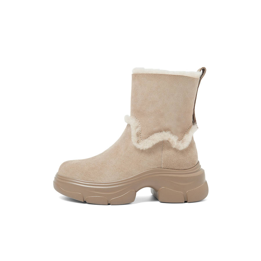 COMELY Cow Suede Thermal Height Increasing Thermal Height Increasing Platform Fleece Lined Crew Snow Boots Women's