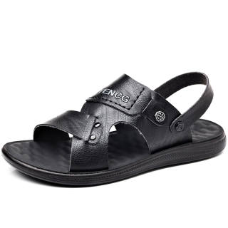 DAGUANGUIREN Microfiber Leather Plus Size Beach Sandals Men's Black