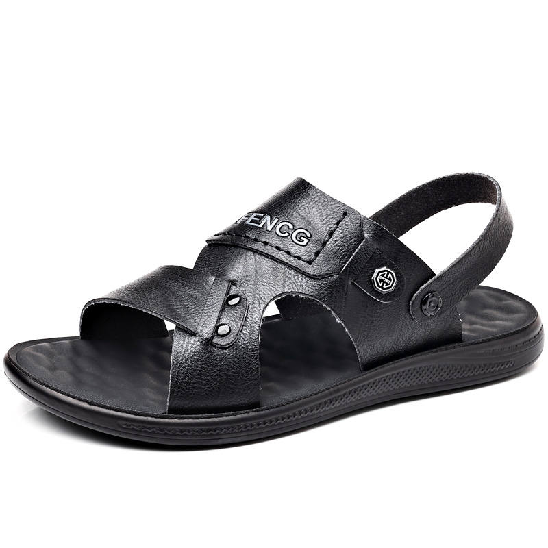 DAGUANGUIREN Microfiber Leather Plus Size Beach Sandals Men's Black