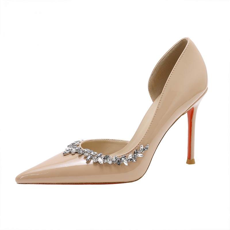 RoseDoris Patent Leather Slim Heel High Heels Women's Nude
