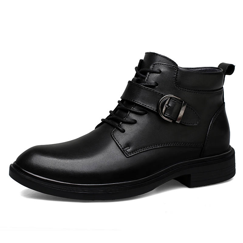 GONGNIULEITING Top Grain Cow Leather Ankle Boots Unisex Black