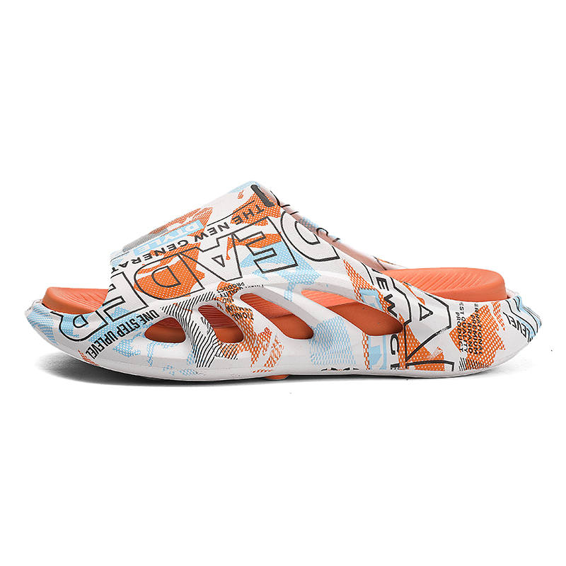 YINGLUNQISHI EVA Odor Resistant Odor Resistant Slide Slippers Men's White Orange