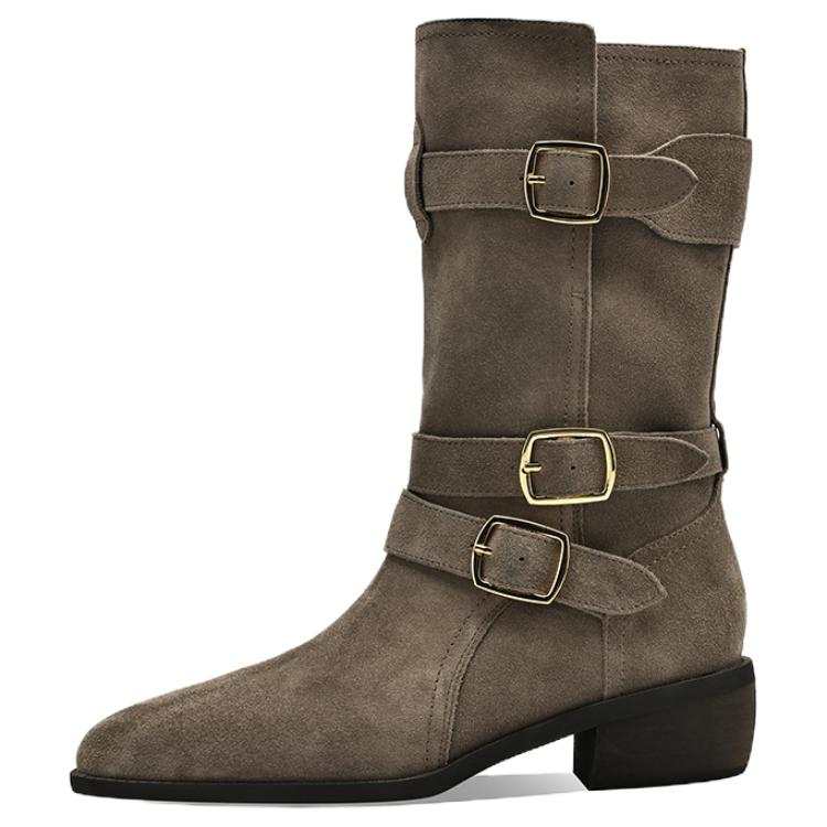 BOERDIQI Knight Boots Cow Split Leather Ankle Boots 4.4cm Women's
