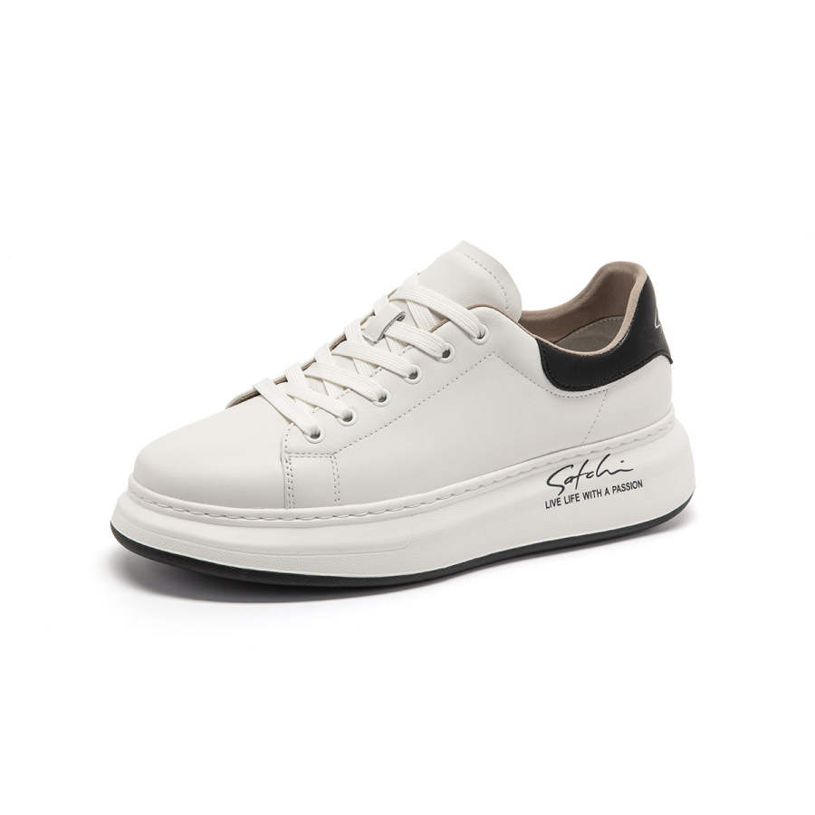 Satchi Top Grain Cow Leather Cushioning Lightweight Breathable Low top Skateboard Shoes Unisex White/Black