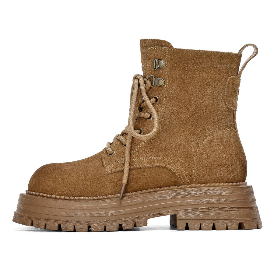 C°BANNER Cow Split Leather Combat Boots Women's Camel