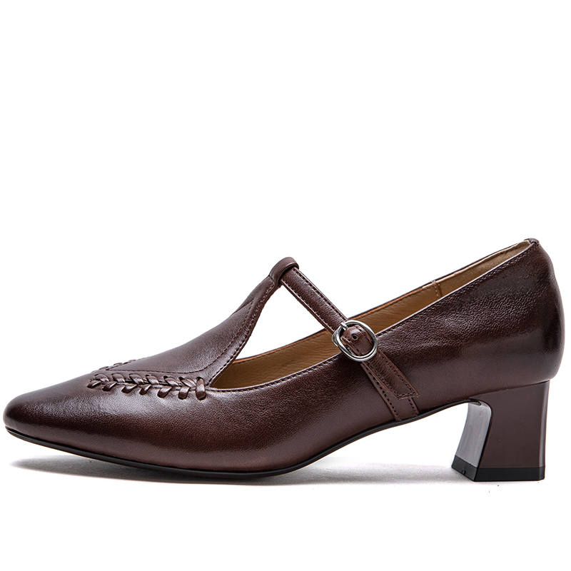 JIEZHOU Sheepskin Chunky Heel High Heels Women's