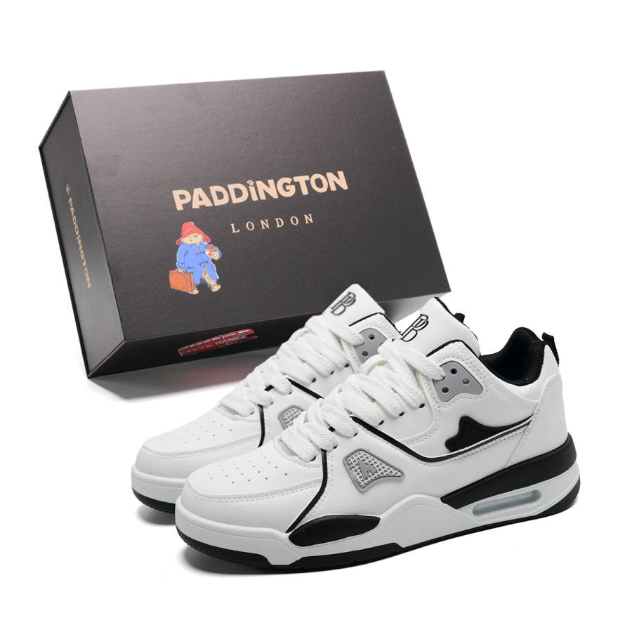 Paddington Bears Synthetic Leather Wear resistant And Lightweight Low top Skateboard Shoes Unisex White Black
