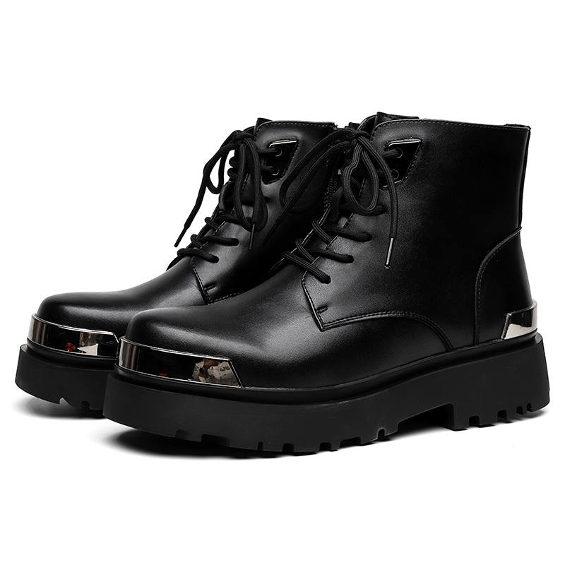 CHILANG CHILANG Microfiber Leather Short Combat Boots Men's Black