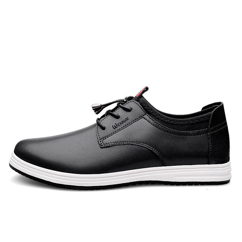 WENNAI Top Grain Cow Leather Casual Shoes Men's Black