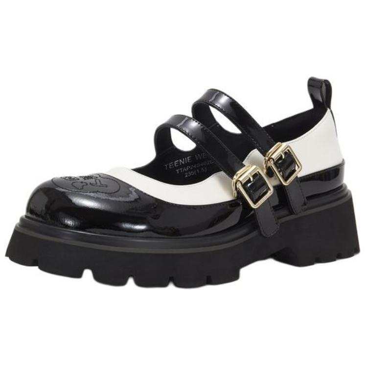 Teenie Weenie Leather Flat Mary Jane Shoes 5CM Women's Black