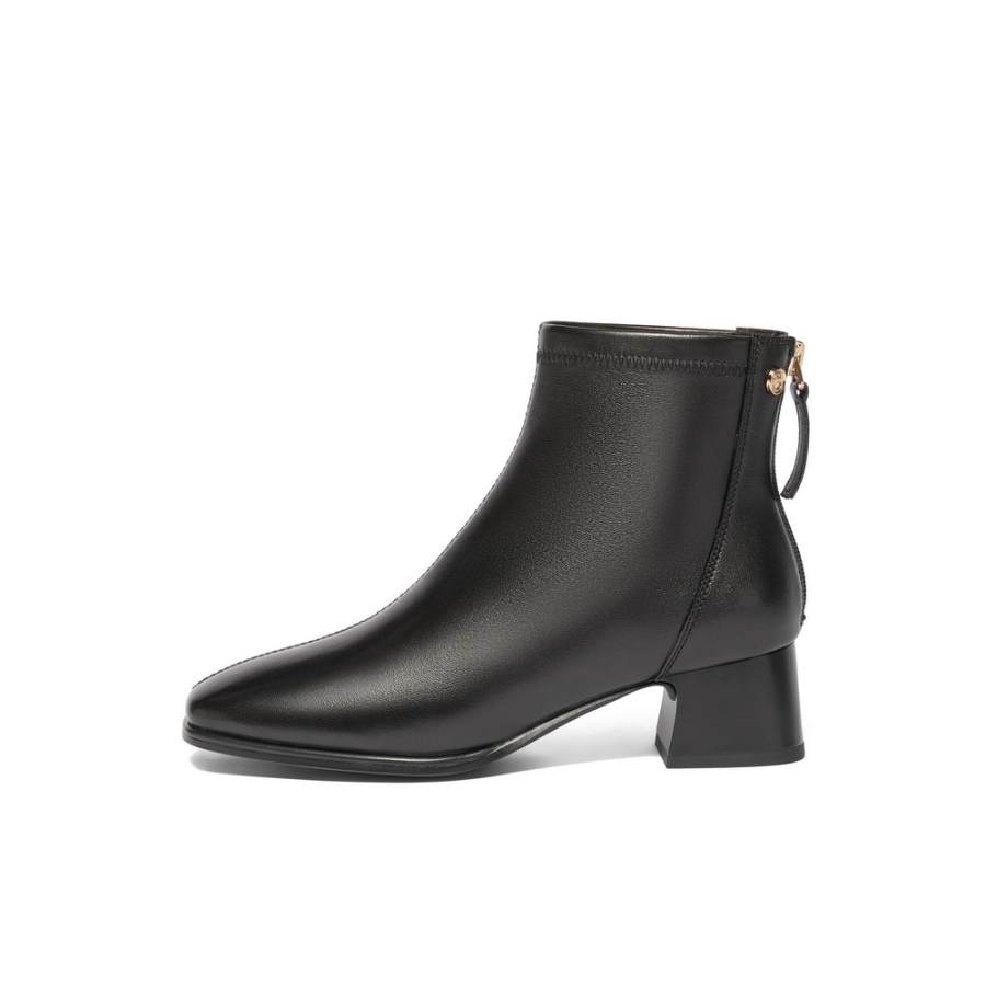 BELLE Sheepskin Ankle Boots 4.5cm Women's Black Beige