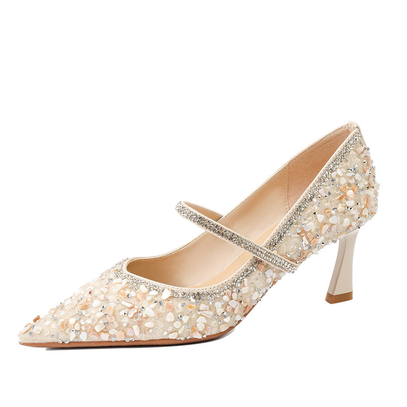 Zubumei Leather High Heels Women's Ecru