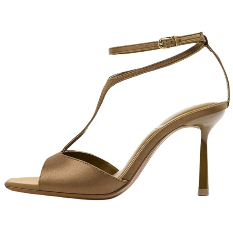 ZARA One Strap Sandals 8.5cm Women's Khaki Green