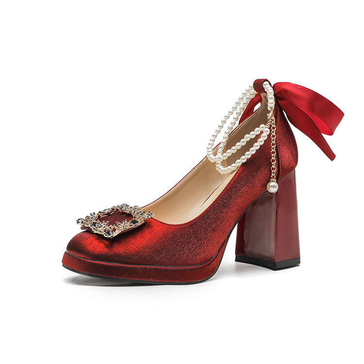 MCKP Chunky Heel High Heels 7cm Women's Red
