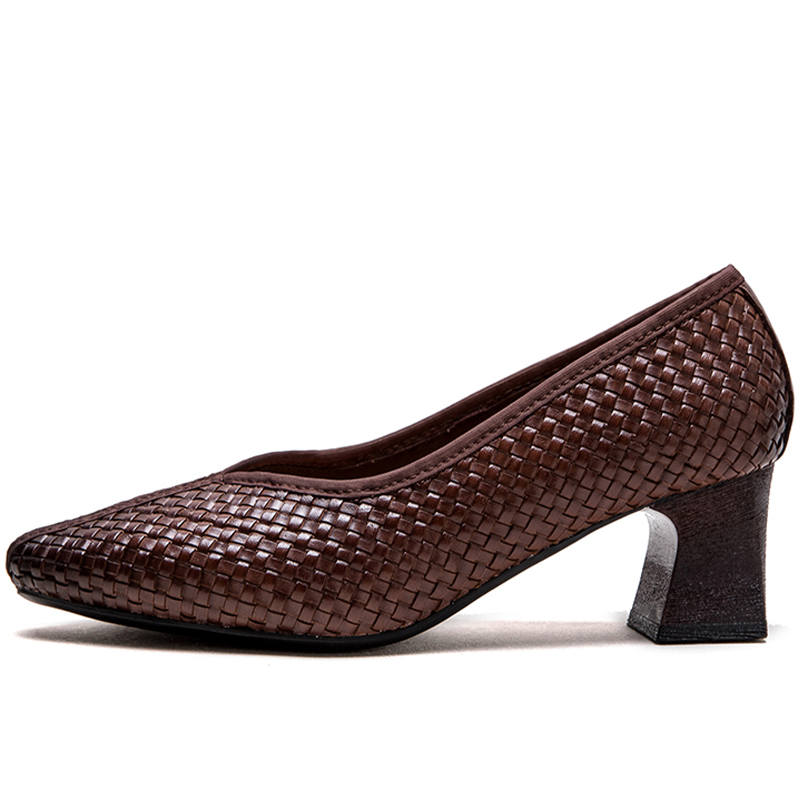 JIEZHOU Top Grain Cow Leather Chunky Heel High Heels 5.5cm Women's