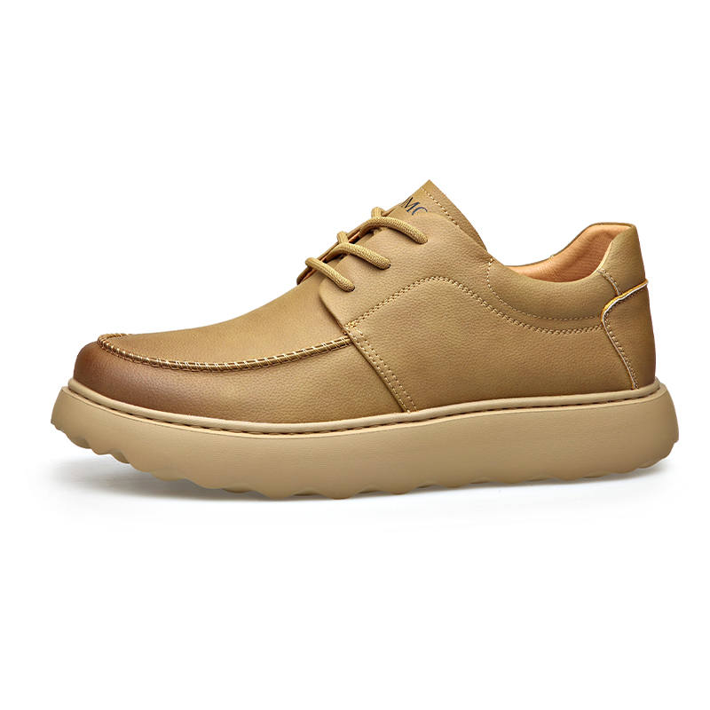 LUOMENG Casual Leather Shoes Men's Low Top Yellow, White