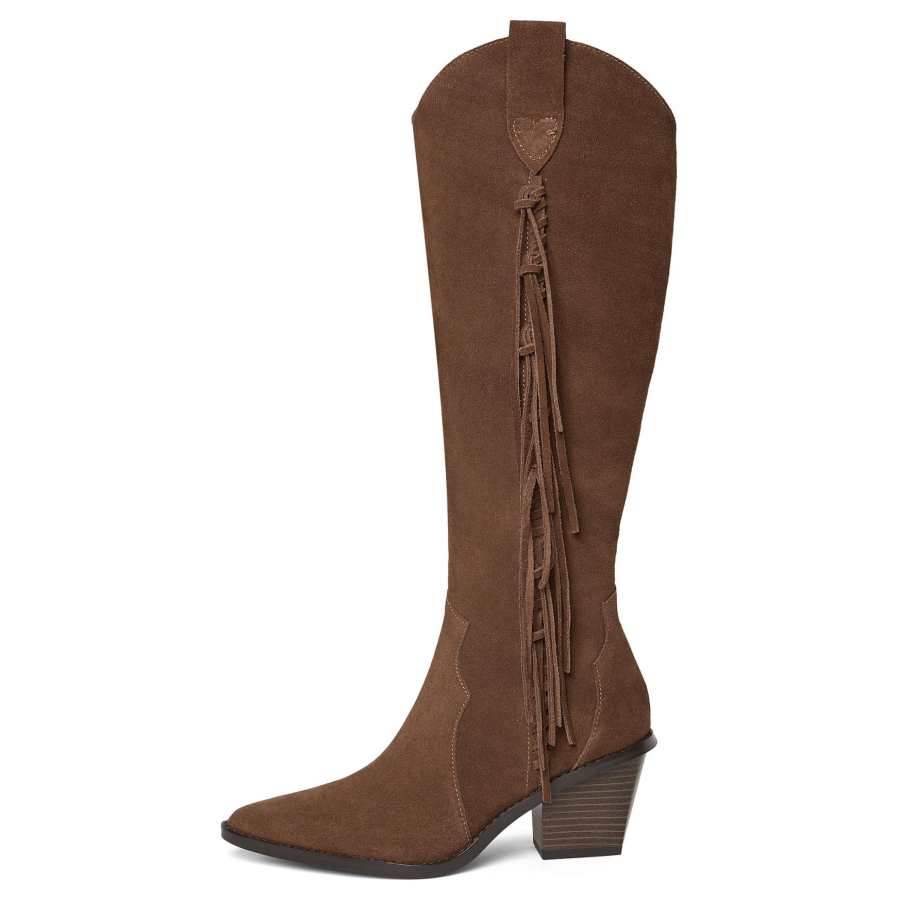 Joypeace Altai Holiday Cow Split Leather Knee high Boots 6.5cm Women's Coffee