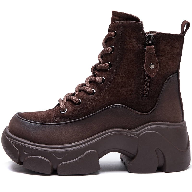 JIEZHOU Top Grain Cow Leather Short Combat Boots Women's