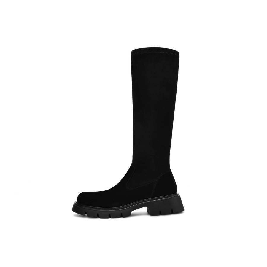 BOERDIQI Sheep Suede Knee high Boots 4cm Women's Black