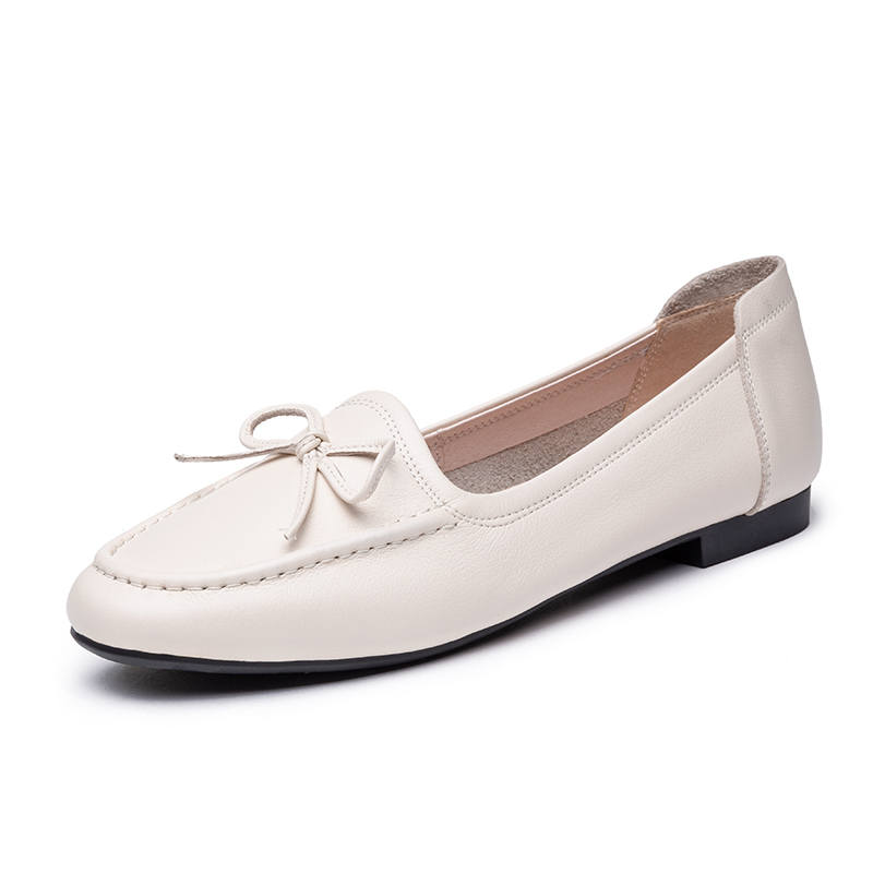 AOKANG Cow Leather Women's Casual Women's Ecru