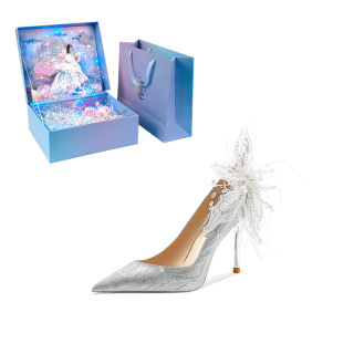 WUGUNIANG Slim Heel High Heels Women's Silver