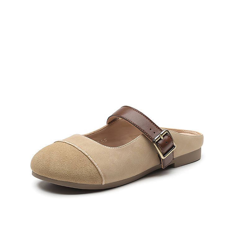 DUSTO Stitching Leather Patchwork Abrasion Resistant Closed Toe Slippers Women's