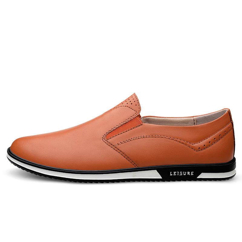 YINGLUNQISHI Top Grain Cow Leather Casual Shoes Men's Brown