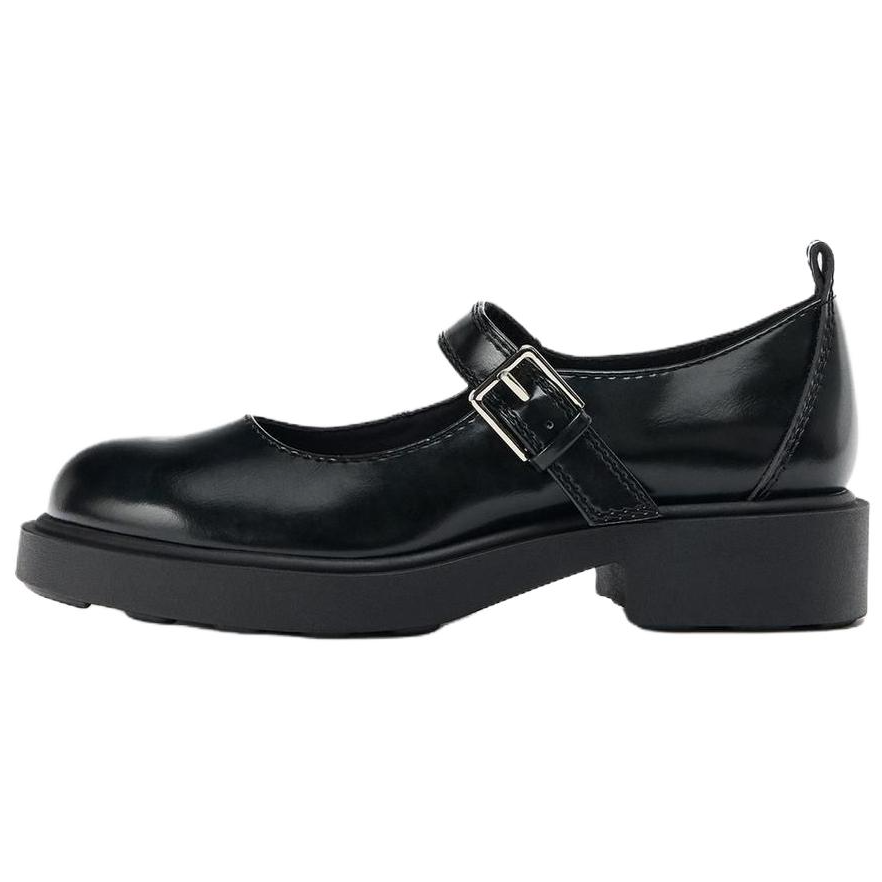 ZARA Pu Comfortable Round Toe Chunky Heel Mary Jane Shoes 3.5cm Women's Black