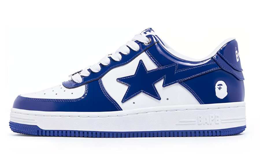 A BATHING APE STA Patent Leather Skateboard Shoes Women's Blue White