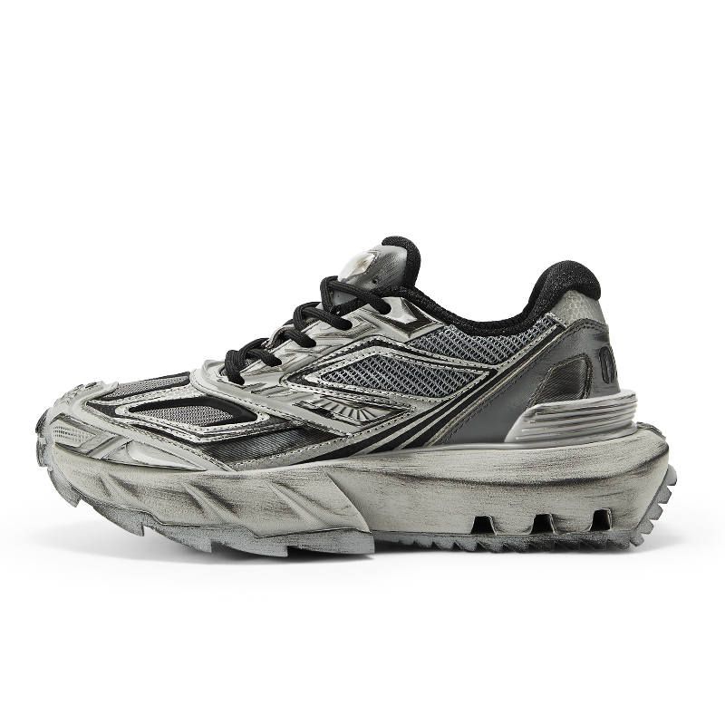 OGR Pangolin REMAKE Low top Chunky Sneakers Unisex Cyber Silver Gray Destroyed