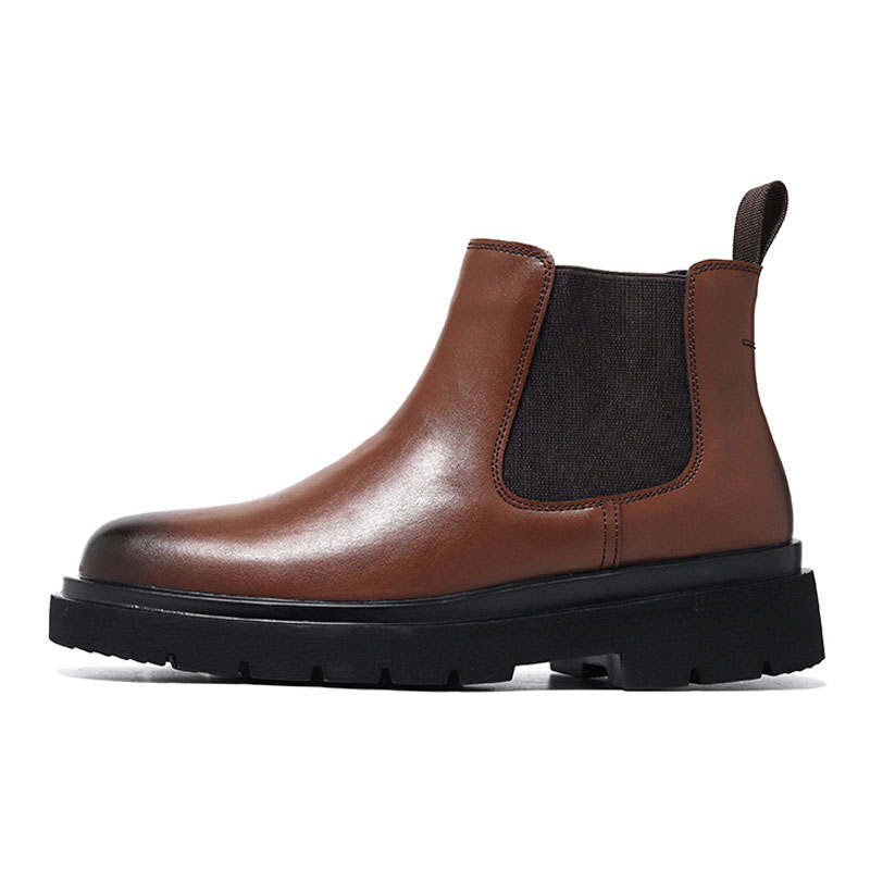 KAQIAODI Cow Split Leather Fleece Lined Thermal Platform Height Increasing Slip Resistant Short Chelsea Boots Men's
