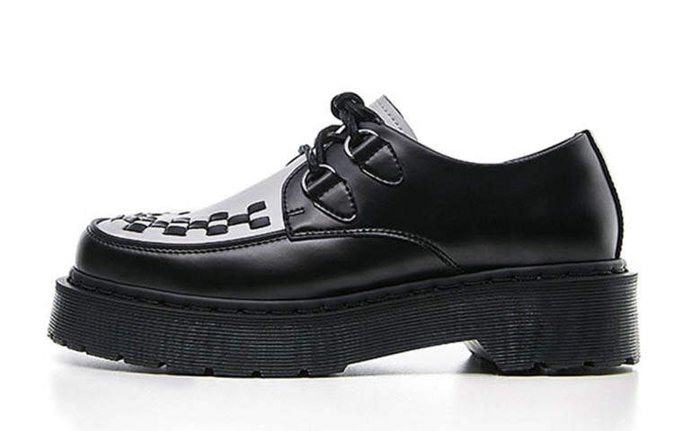 BEFFON Split Cow Leather, Leather Platform Shoes Unisex Black