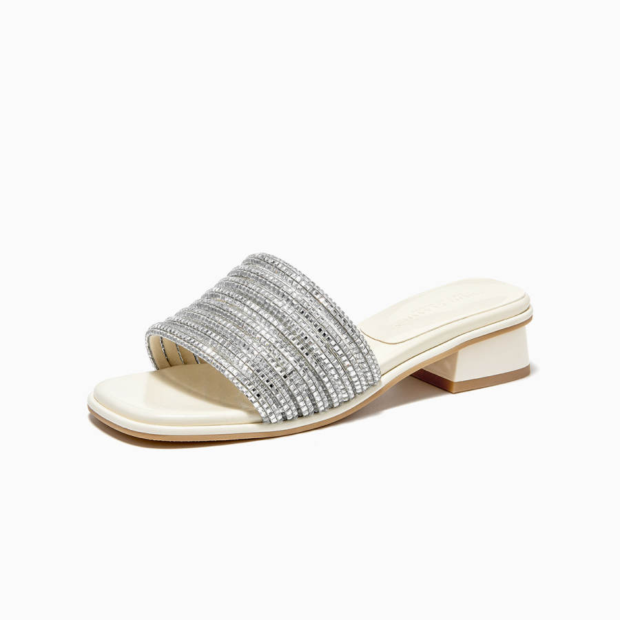 GEMEIQ GEMEIQ Slide Slippers Women's Silver, Ecru