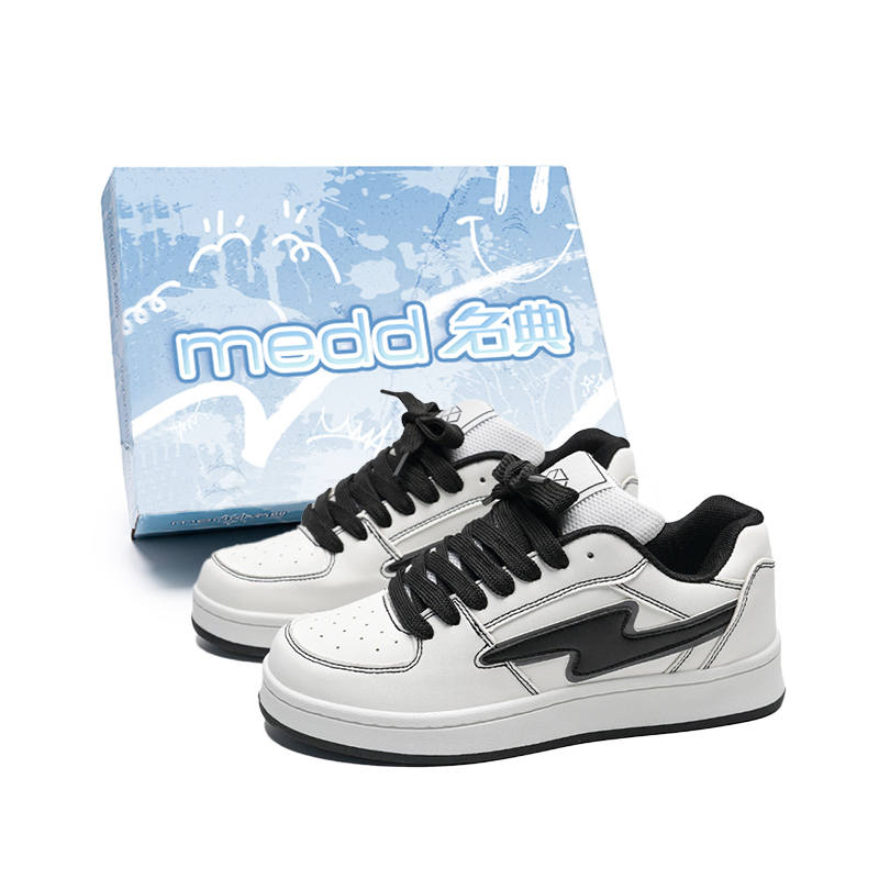 Medd Puffy Skate Shoes Slip Resistant Abrasion Resistant Low top Skateboard Shoes Unisex White Black