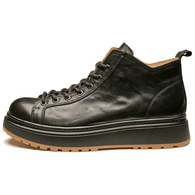 Brounvanm Brounvanm Top Grain Cow Leather Ankle Length Combat Boots Men's
