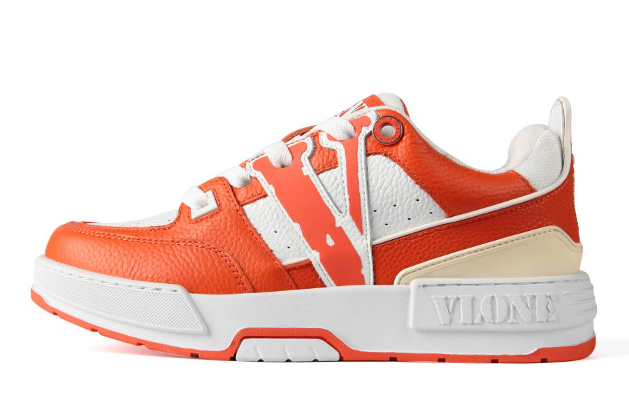 VLONE Slip Resistant And Breathable Low top Skateboard Shoes Unisex White Orange